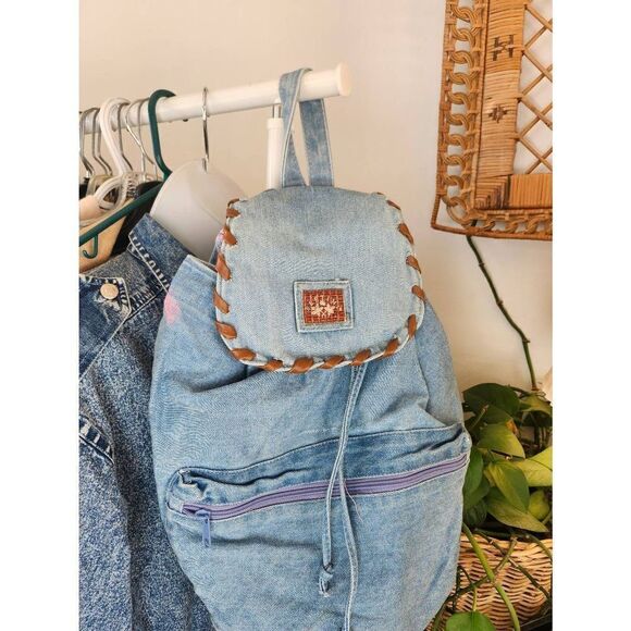 90s Denim Backpack Rucksack Jean Y2K - Picture 9 of 9